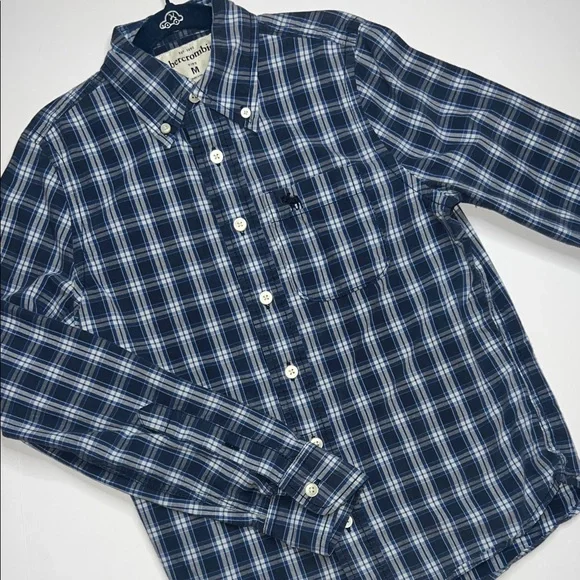 Abercrombie & Fitch Men's Navy Checkered Shirt - Picture 1 of 11